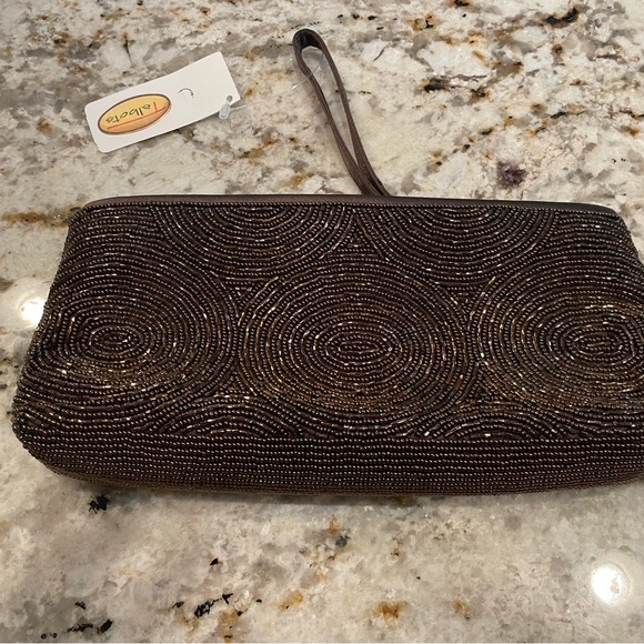 Talbots Brown Beaded Textured Clutch Wristlet NWT - Picture 2 of 7